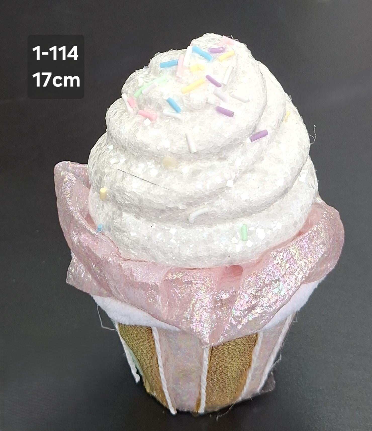Brioșă Decorativă cu Sclipici Roz-Alb - 17cm